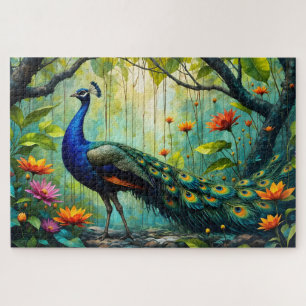 Peacock in a Floral Jungle Puzzle