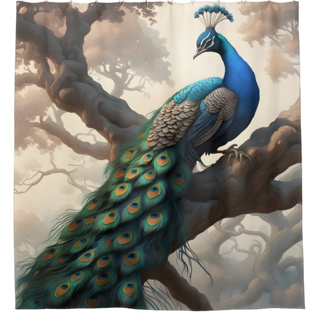 Peacock in a Tree Shower Curtain (Front)