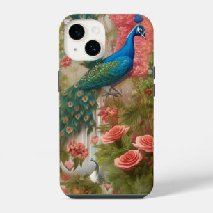 Peacock in Apricot Rose Garden iPhone 14 Case