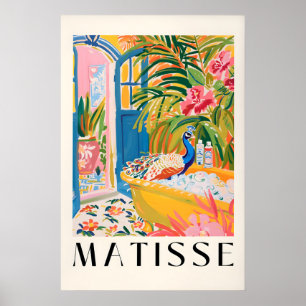 Peacock in Bathtub Art Print Funny Mid-Century