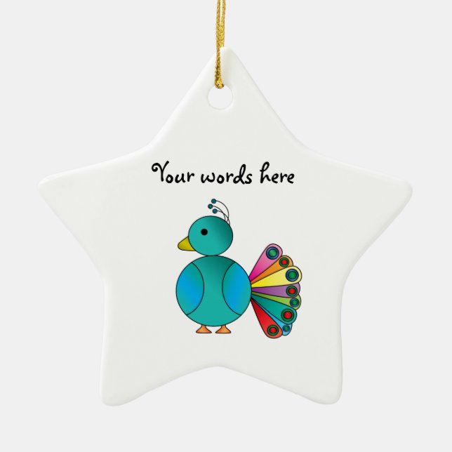 Peacock in blue ceramic tree decoration (Front)