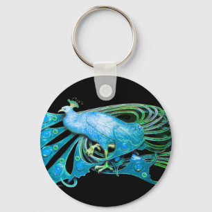 PEACOCK IN BLUE TURQUASE AND BLACK KEY RING