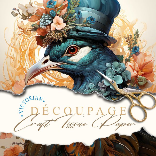 Peacock in Cloth Hat Victorian Style Art Nouveau Tissue Paper (Creator Uploaded)