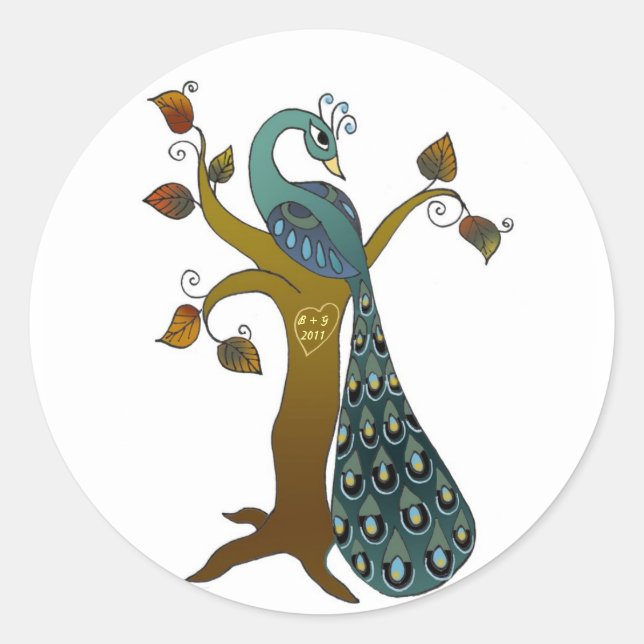 Peacock in Fall - envelope seal stickers (Front)