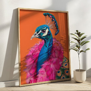 Peacock in Fur Animal Fashion Art Colourful Poster