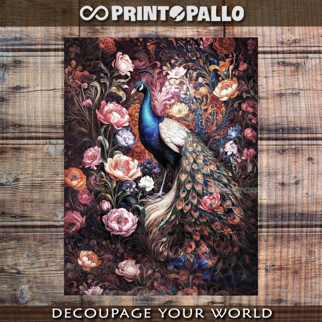 Peacock in garden flowers galore tissue paper (Creator Uploaded)