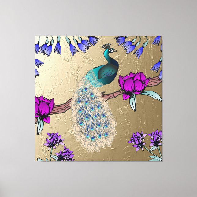 Peacock In Gold Canvas Print (Front)