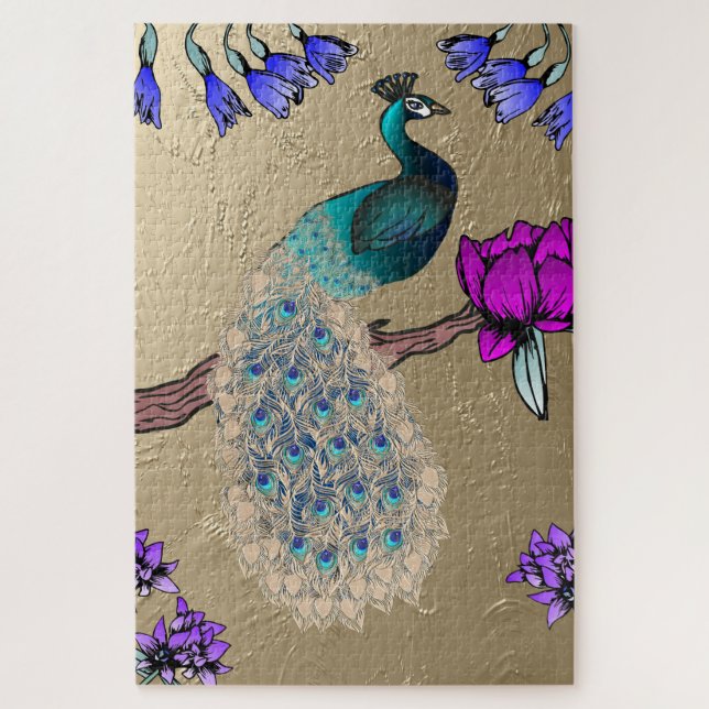 Peacock In Gold Jigsaw Puzzle (Vertical)