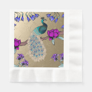Peacock In Gold  Napkin