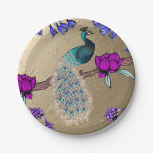 Peacock In Gold  Paper Plate