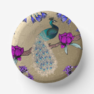 Peacock In Gold Paper Plate