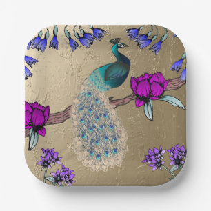 Peacock In Gold Paper Plate