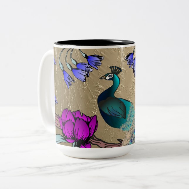 Peacock In Gold Two-Tone Coffee Mug (Front Left)