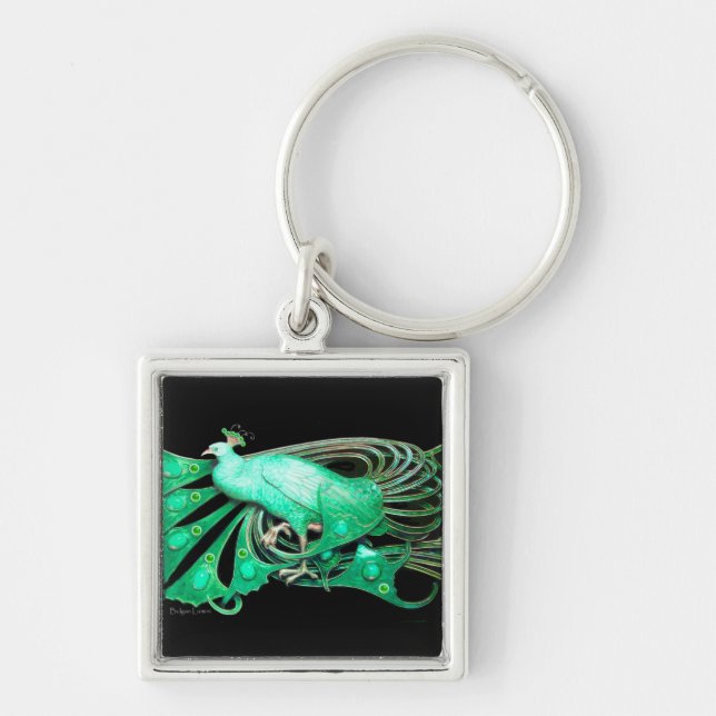 PEACOCK IN  GREEN AND BLACK KEY RING (Front)
