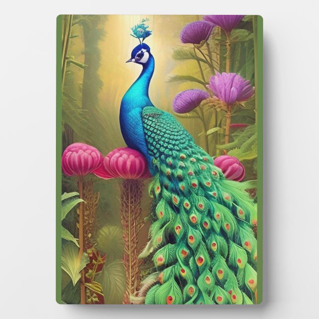 Peacock in Pink Garden Forest Plaque (Front)