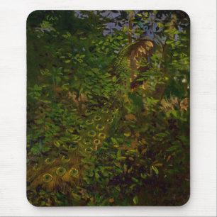 Peacock in the Woods (by Abbott Henderson Thayer) Mouse Pad