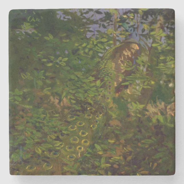 Peacock in the Woods (by Abbott Henderson Thayer) Stone Coaster (Front)