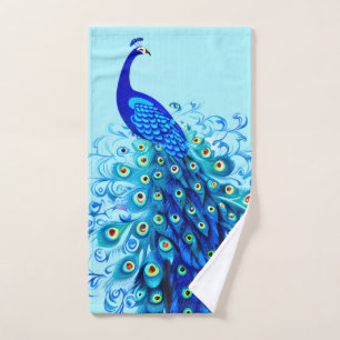 Peacock in Turquoise and Cobalt Blue  Bath Towel Set