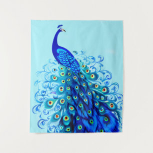 Peacock in Turquoise and Cobalt Blue Tapestry