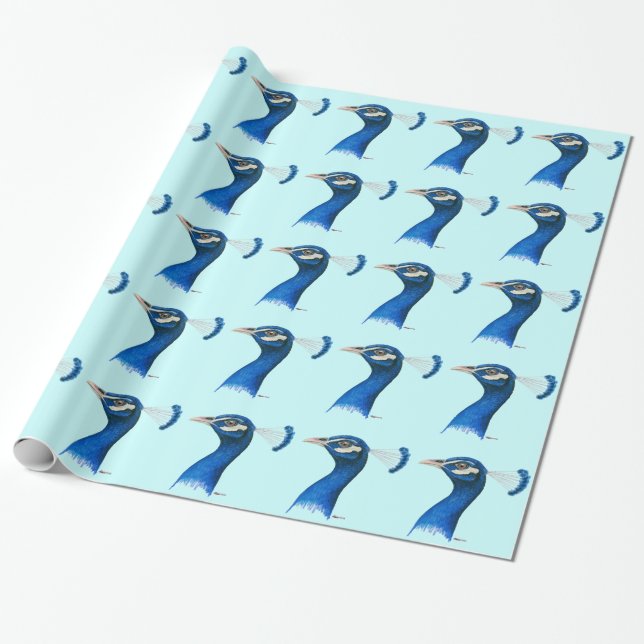 Peacock:  Indian Blue Wrapping Paper (Unrolled)