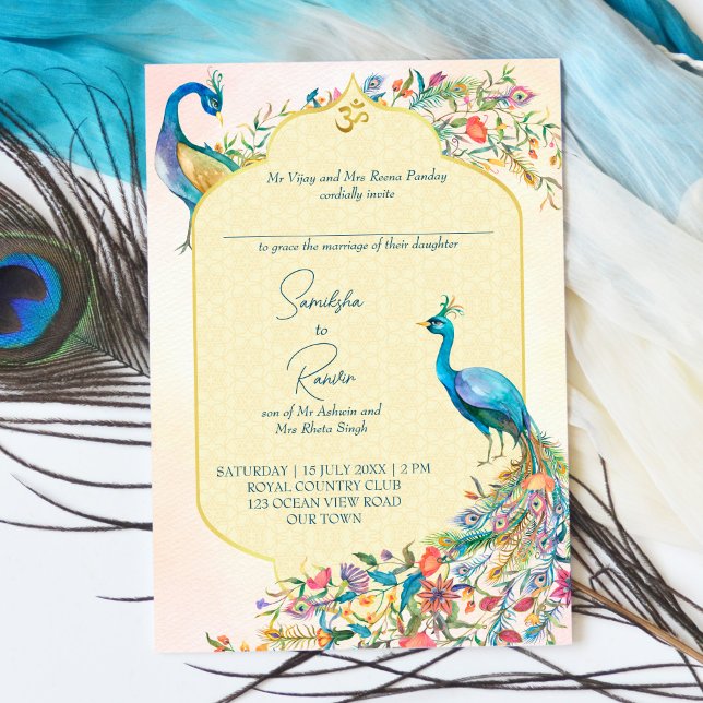 Peacock Indian Hindu wedding invitations (Creator Uploaded)