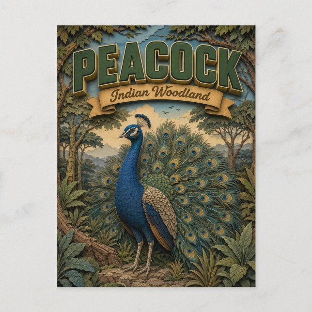 Peacock Indian Woodland POPCUT Postcard (Front)