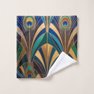 Peacock Jewel Tone Art Deco Feather Bath Towel Set