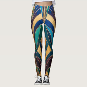 Peacock Jewel Tone Art Deco Feather Leggings