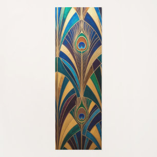 Peacock Jewel Tone Art Deco Feather Yoga Mat