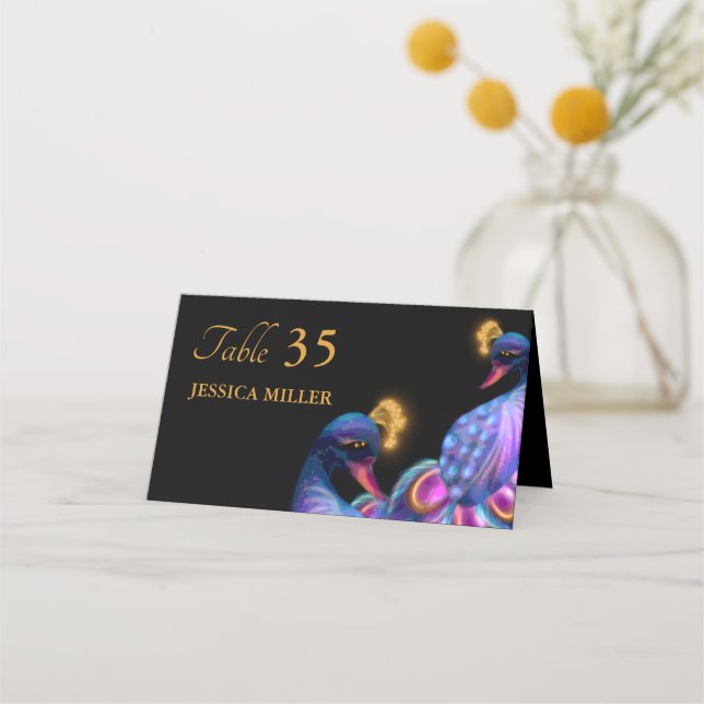 Peacock Jewel Tones Wedding Floral Moody purple Place Card (Front)