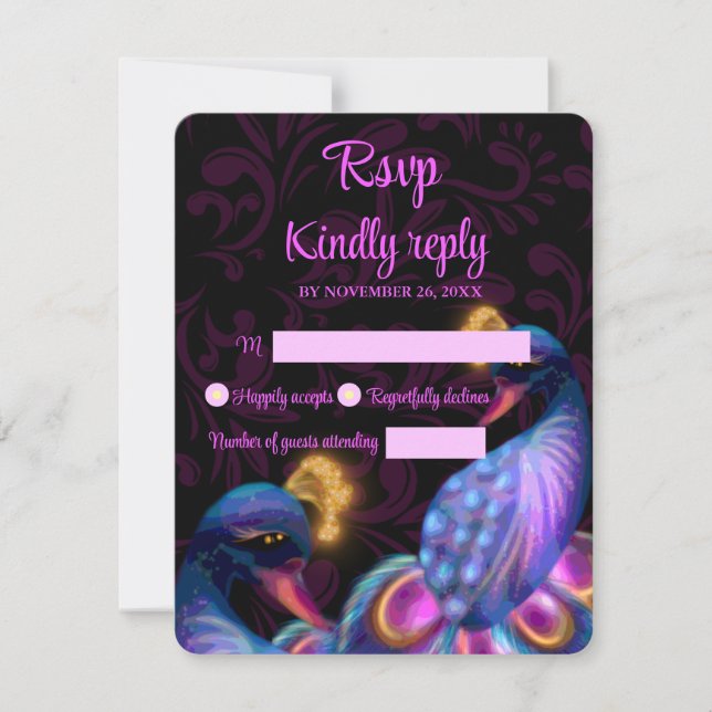 Peacock Jewel Tones Wedding Floral Moody purple RSVP Card (Front)