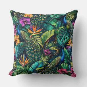 Peacock Jungle Dreams Seamless Surface Pattern Cushion