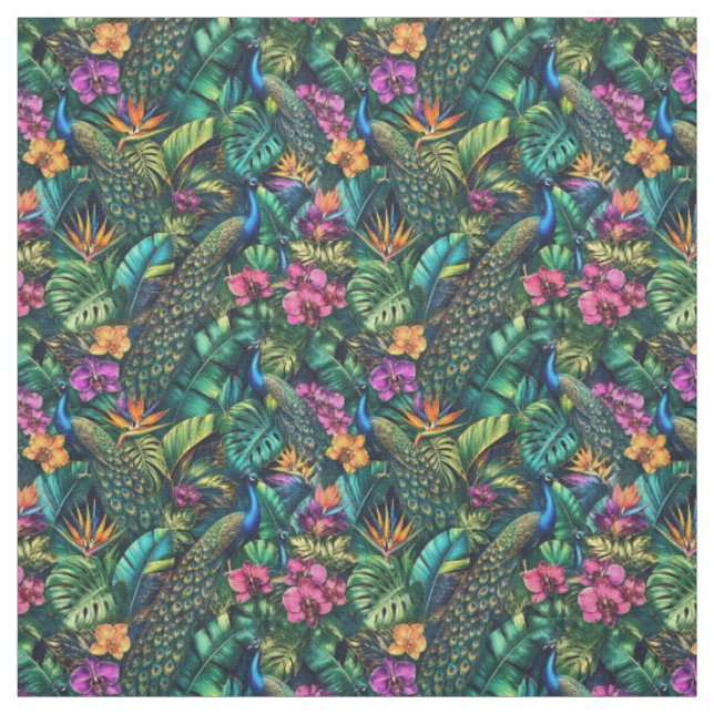 Peacock Jungle Dreams Seamless Surface Pattern Fabric (Swatch)