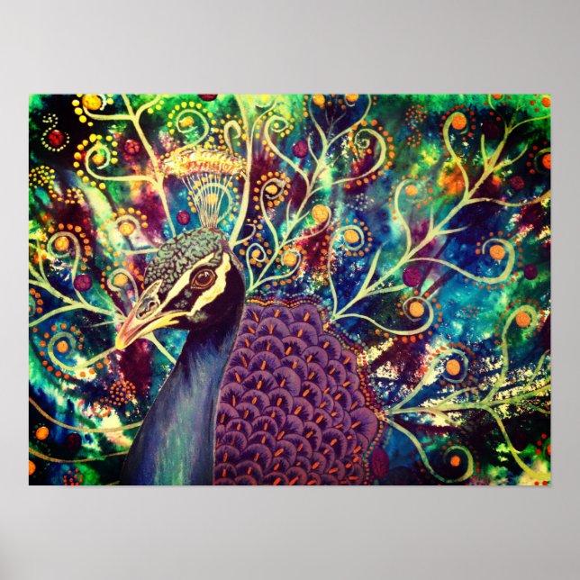 Peacock kaleidoscope colourful boho artistic poster (Front)