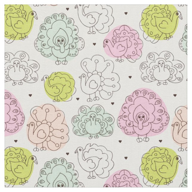 peacock kids wallpaper vintage fabric (Close Up)