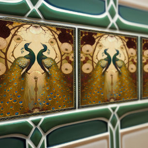 Peacock Klimt Wall Decor Impressionist Art Nouveau Tile