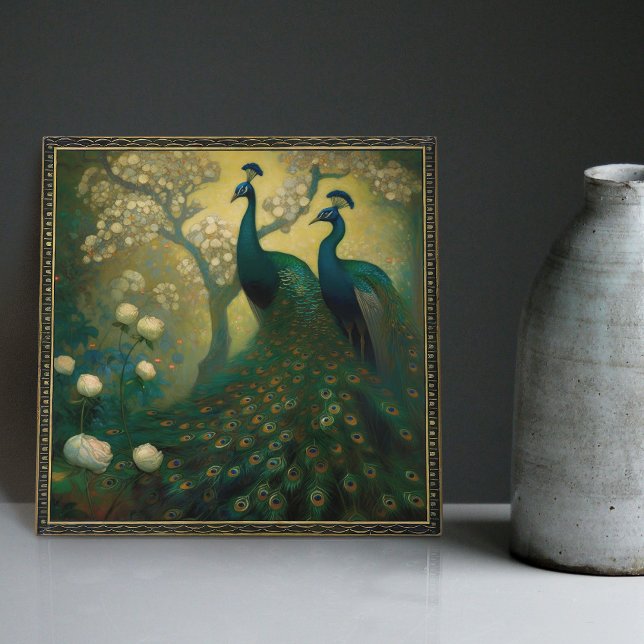 Peacock Klimt Wall Decor Impressionist Art Nouveau Tile (Creator Uploaded)