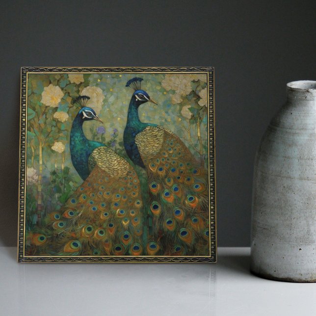 Peacock Klimt Wall Decor Impressionist Art Nouveau Tile (Creator Uploaded)