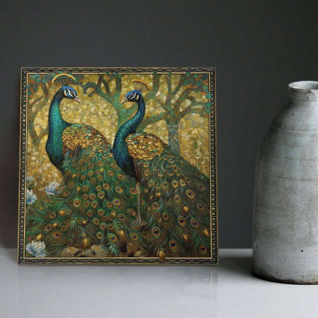 Peacock Klimt Wall Decor Impressionist Art Nouveau Tile (Creator Uploaded)