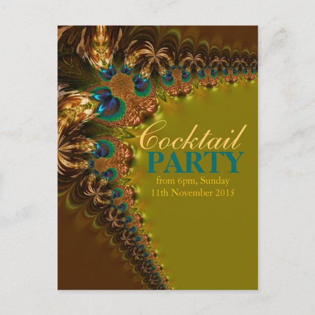 Peacock Lace Cocktail Party Postcard Invitations (Front)