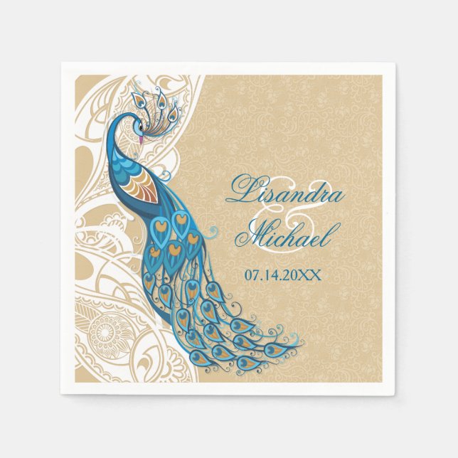 Peacock Lace Elegance 2 Wedding Napkins (Front)