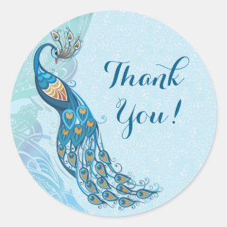 Peacock Lace Elegance Thank You Wedding Stickers