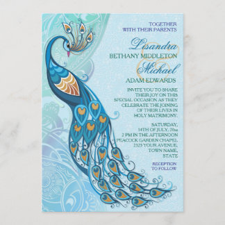 Peacock Lace Elegance  Wedding Invitation