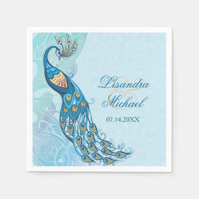 Peacock Lace Elegance Wedding Napkins (Front)