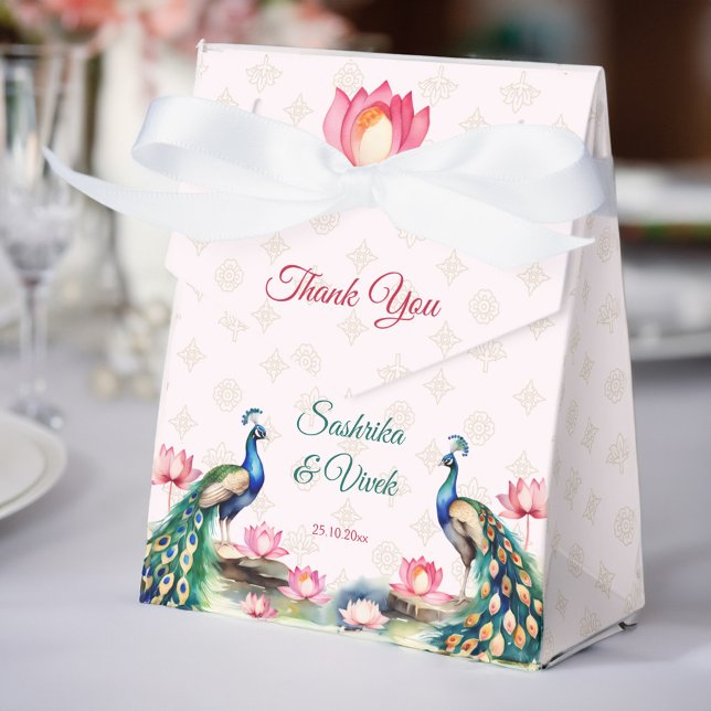 Peacock lotus Indian wedding favours Favour Box (Peacock pink lotus Indian wedding favors personalized Favor Box peacock theme wedding favors)