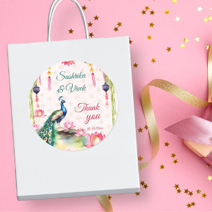 Peacock lotus Indian wedding thank you favour Classic Round Sticker