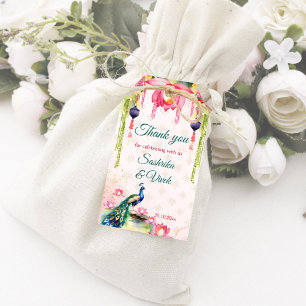 Peacock lotus Indian wedding thank you favour Gift Tags