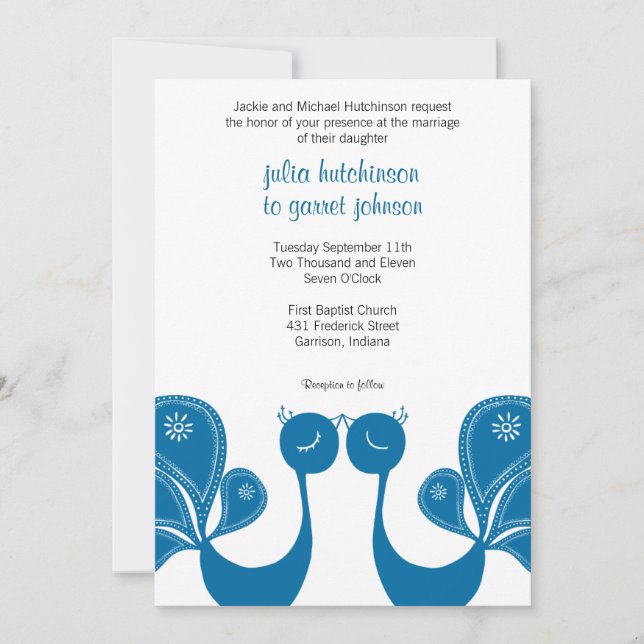 Peacock Love Wedding Invite - Ocean Breeze (Front)