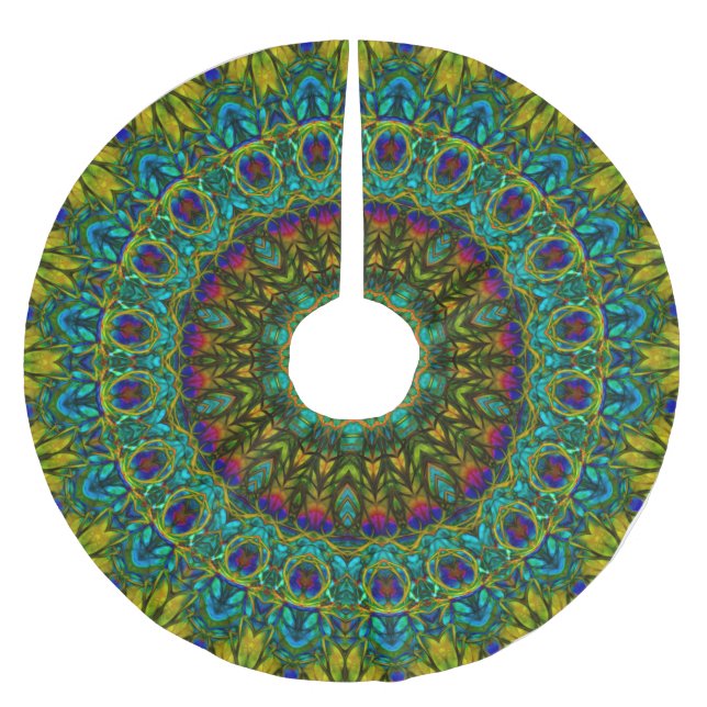Peacock Mandala Christmas Tree Skirt (Front)