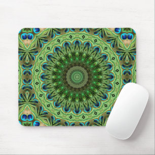 Peacock Mandala Kaleidoscope Medallion Flower Mouse Pad